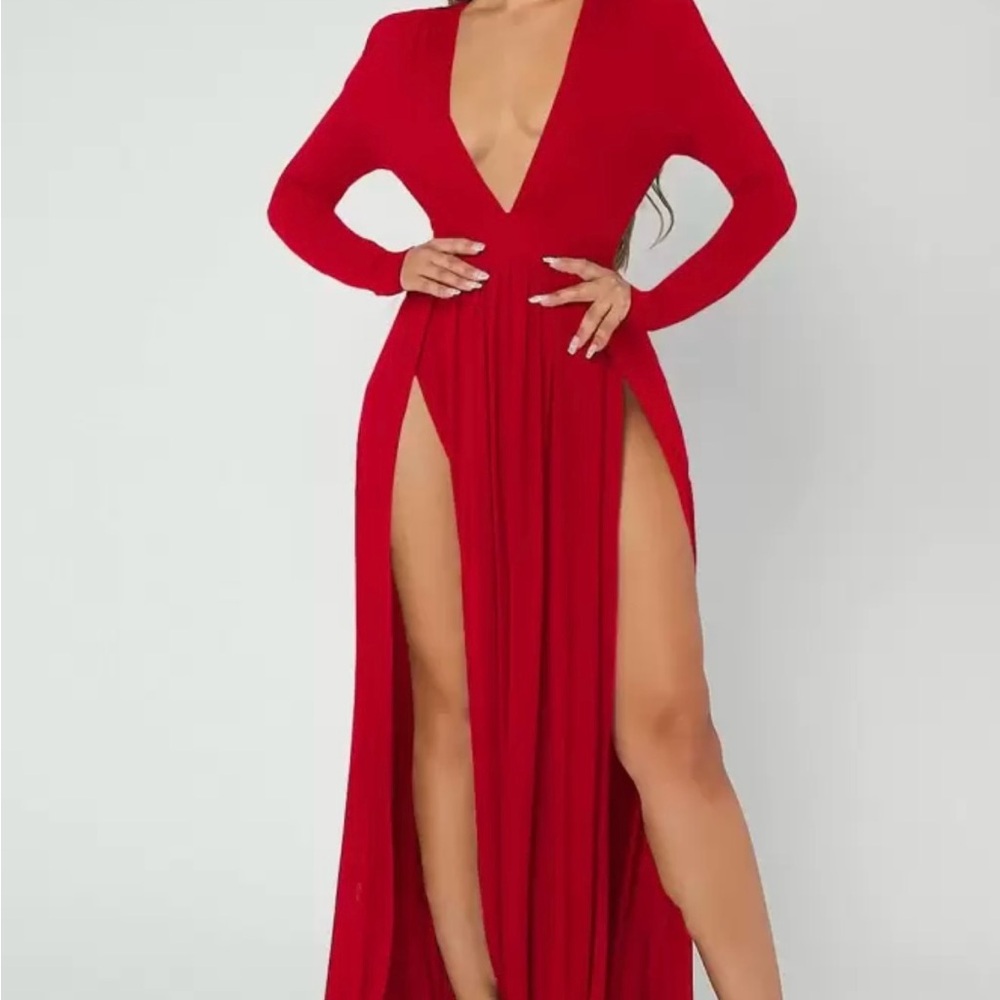 SHEIN Elegant Red Long Sleeve Dress